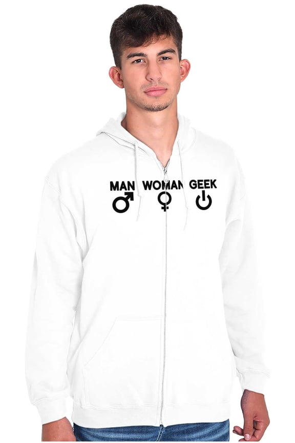 Man Woman Geek Geeky Cute Nerdy Gamer Unisex Fleece Graphic Zip Up Hoodie Brisco Brands 5X