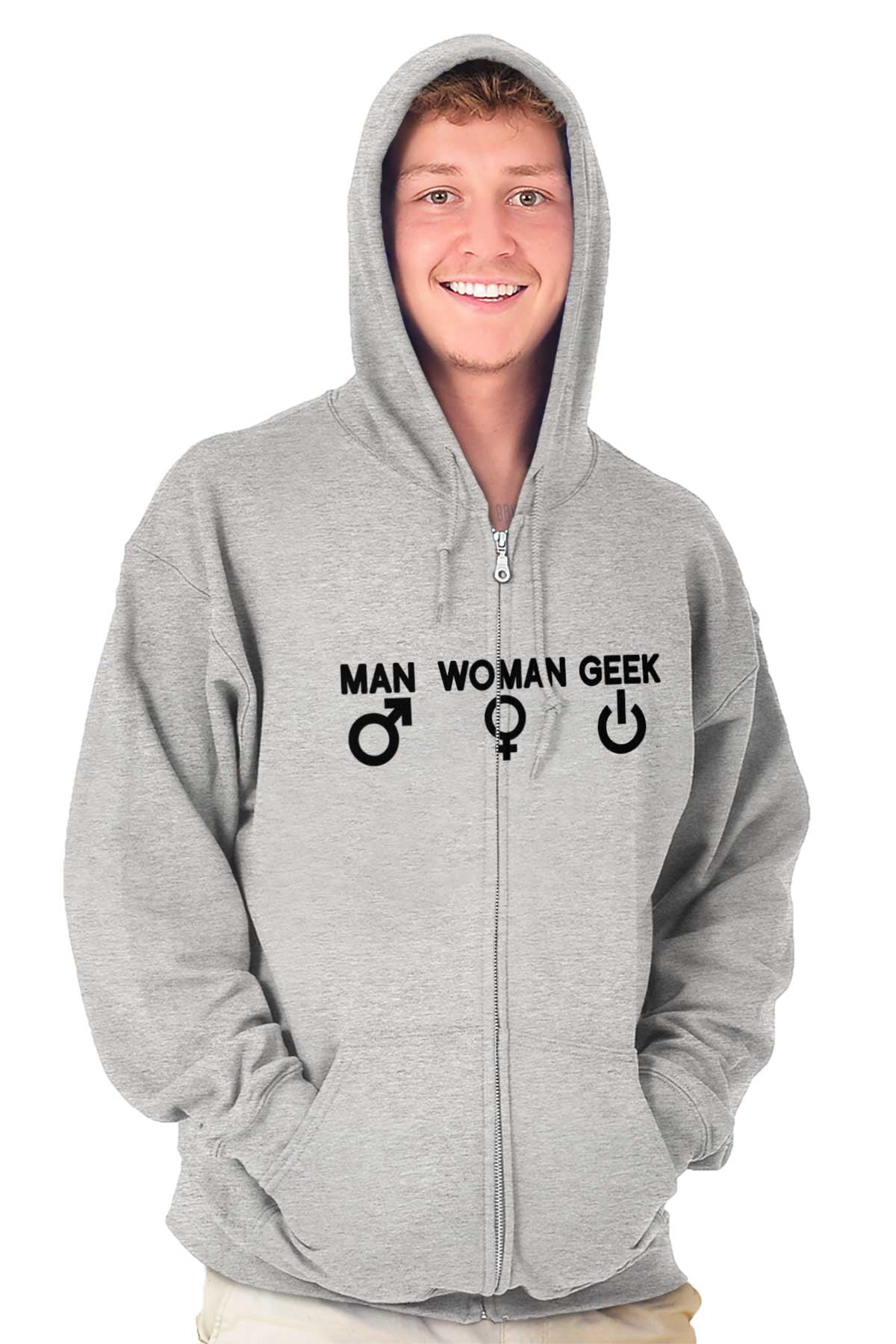 Man Woman Geek Geeky Cute Nerdy Gamer Zip Up Hoodie Men s Women s Brisco Brands S