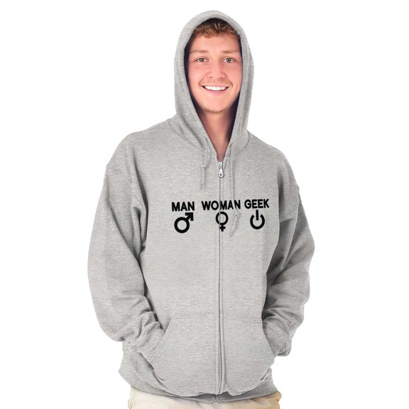 Man Woman Geek Geeky Cute Nerdy Gamer Zip Up Hoodie Men's Women's Brisco Brands X