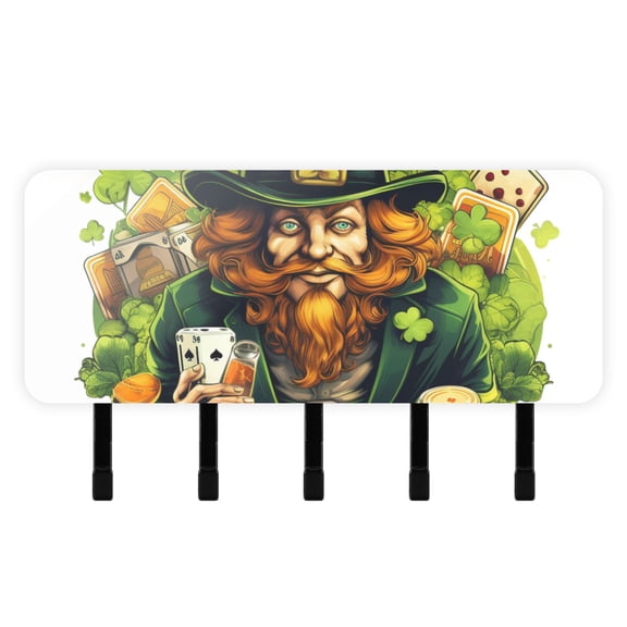 Man and St-patrick's Day Mail Holder Organizer Wall Mount with Shelf Key Holder Key Rack with 5 Key Hooks for Wall Decorative