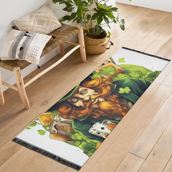 Man and St-patrick's Day Runner Rug Machine Washable Area Rugs Carpet Non Slip Entryway Mat for Bedroom Entryway Front Door