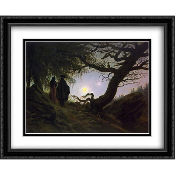 Man and Woman Contemplating the Moon 2x Matted 34x28 Large Black Ornate Framed Art Print by Friedrich, Casper David