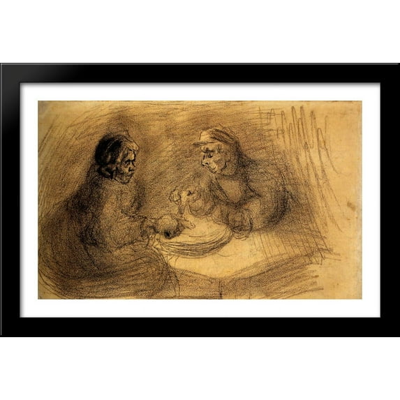 Man and Woman Sharing a Meal 40x26 Large Black Wood Framed Print Art by Vincent van Gogh
