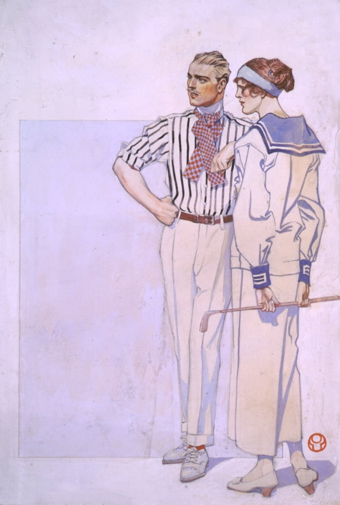 Man and woman in sports clothes 1913 Canvas Art - Edward Penfield (18 x 24)