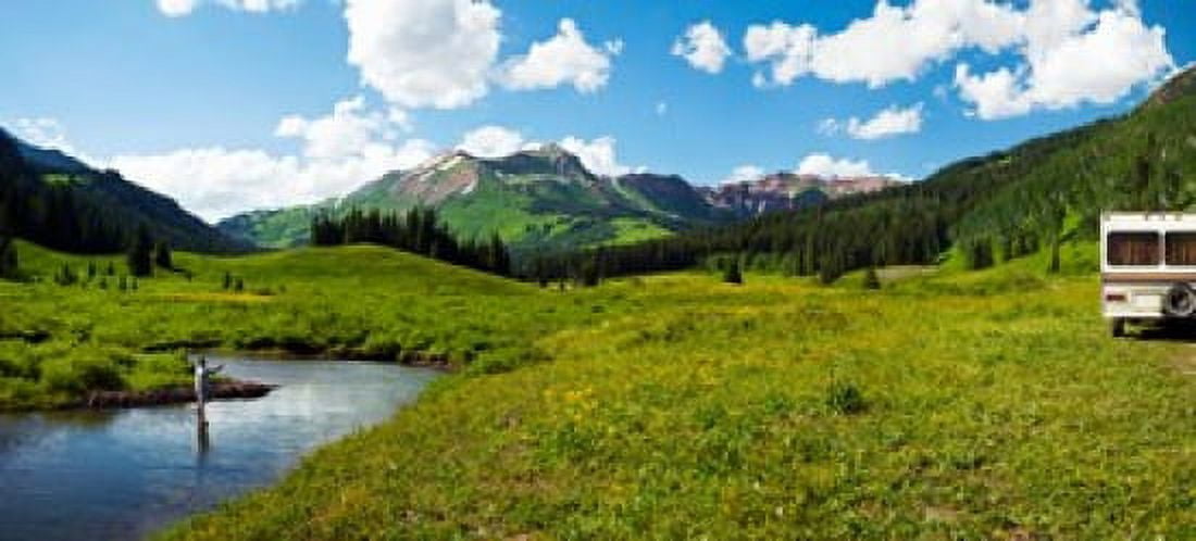 Man camping along Slate River Crested Butte Gunnison County Colorado USA Canvas Art - Panoramic Images (15 x 7)