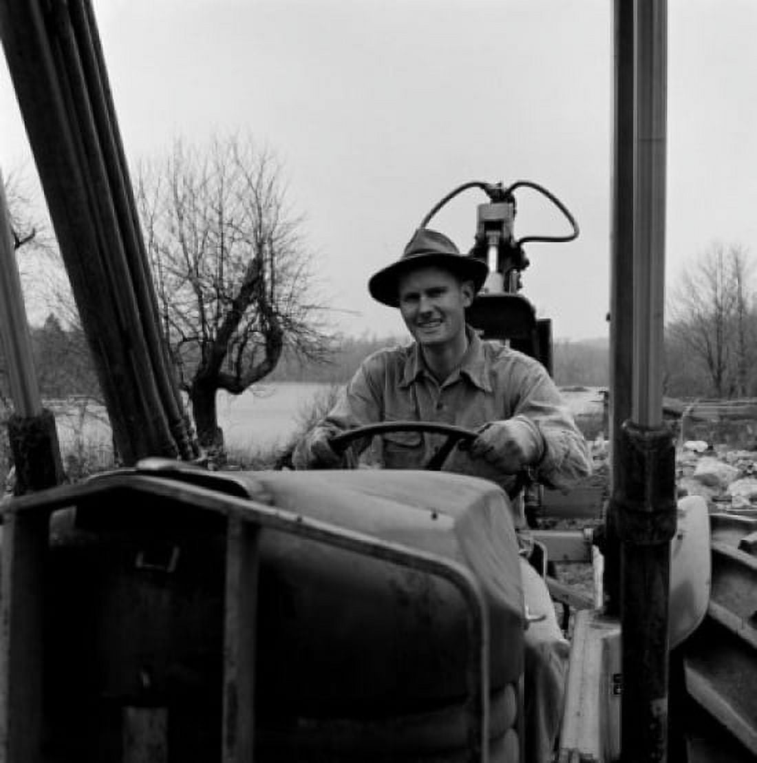 Man driving tractor Canvas Art - (24 x 36)