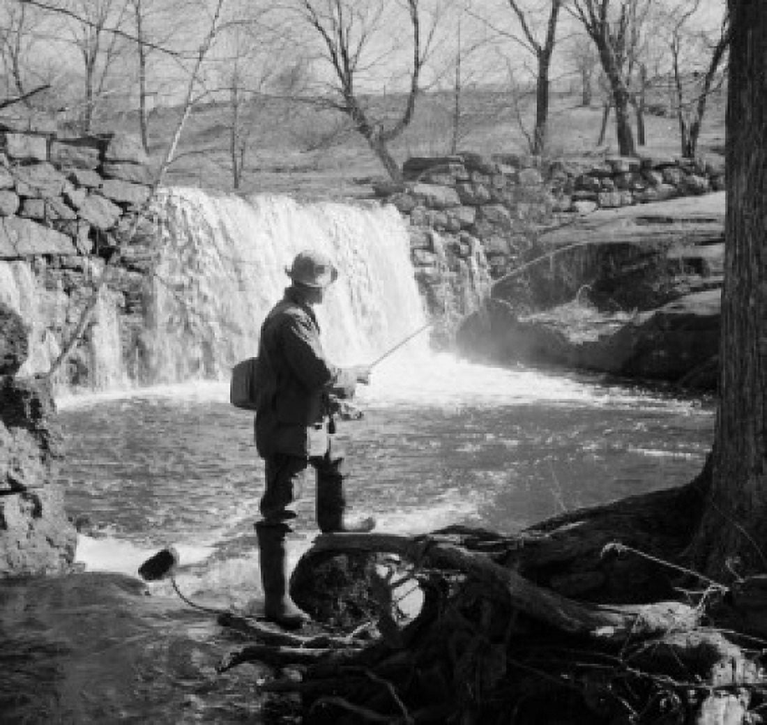 Man fishing in river Canvas Art - (18 x 24)