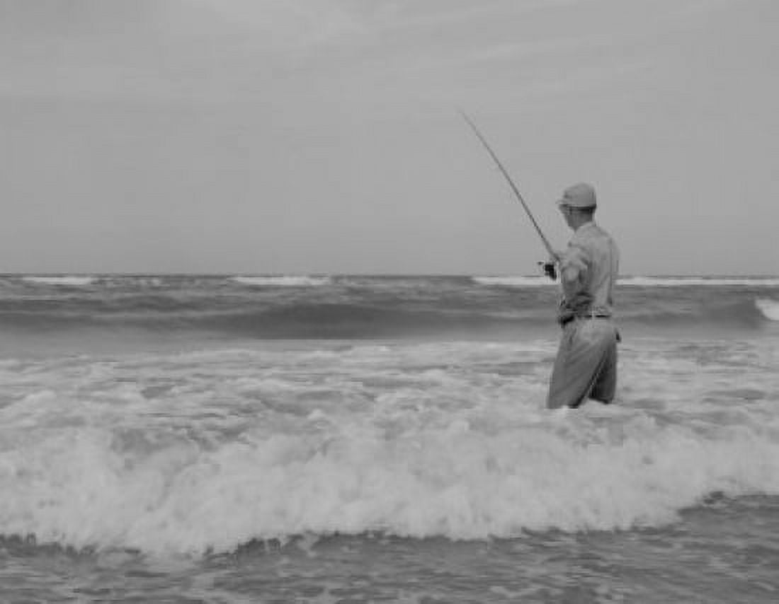 Man fishing into sea Canvas Art - (24 x 36)