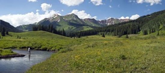 Man fly-fishing in Slate River Crested Butte Gunnison County Colorado USA Canvas Art - Panoramic Images (30 x 14)