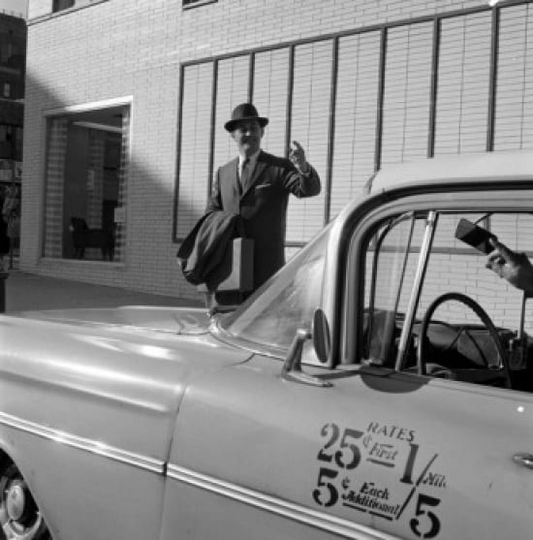 Man hailing taxi Canvas Art - (24 x 36)