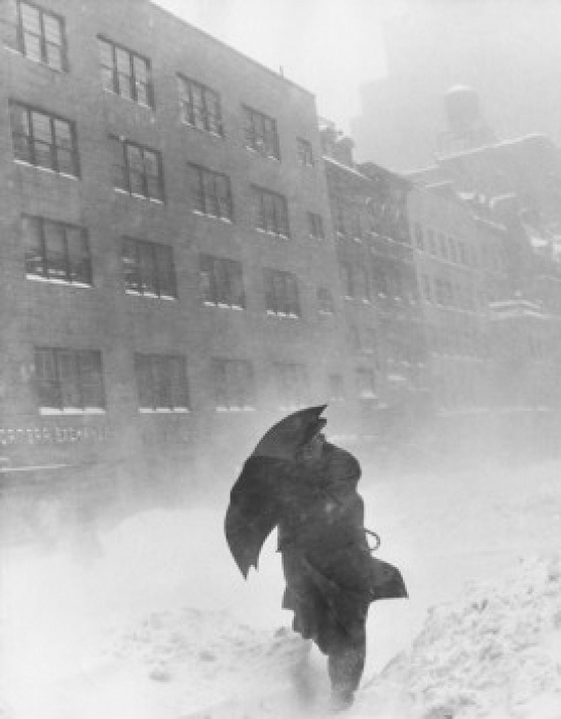 Man holding an umbrella walking during a blizzard Canvas Art - (24 x 36)