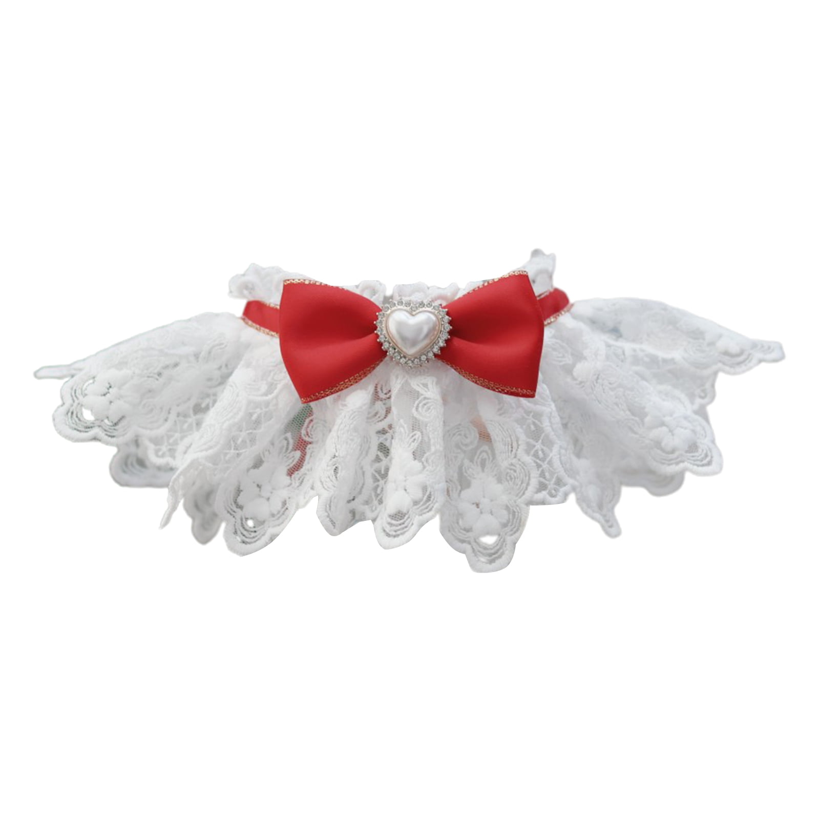 Pet Collar Hollowed Lace Bowknot Faux Pearl Rhinestone Decor Dress Up Breathable Cat Dog Scarf Bib Necklace Photo Props Chihuahua Yorkie Clothes Accessories