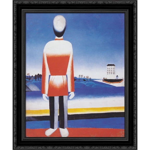 Man in Suprematic Landscape 20x24 Black Ornate Wood Framed Canvas Art by Malevich, Kazimir