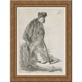 thumbnail image 1 of Man in a coat and fur cap leaning against a bank 20x24 Gold Ornate Wood Framed Canvas Art by Rembrandt, 1 of 2