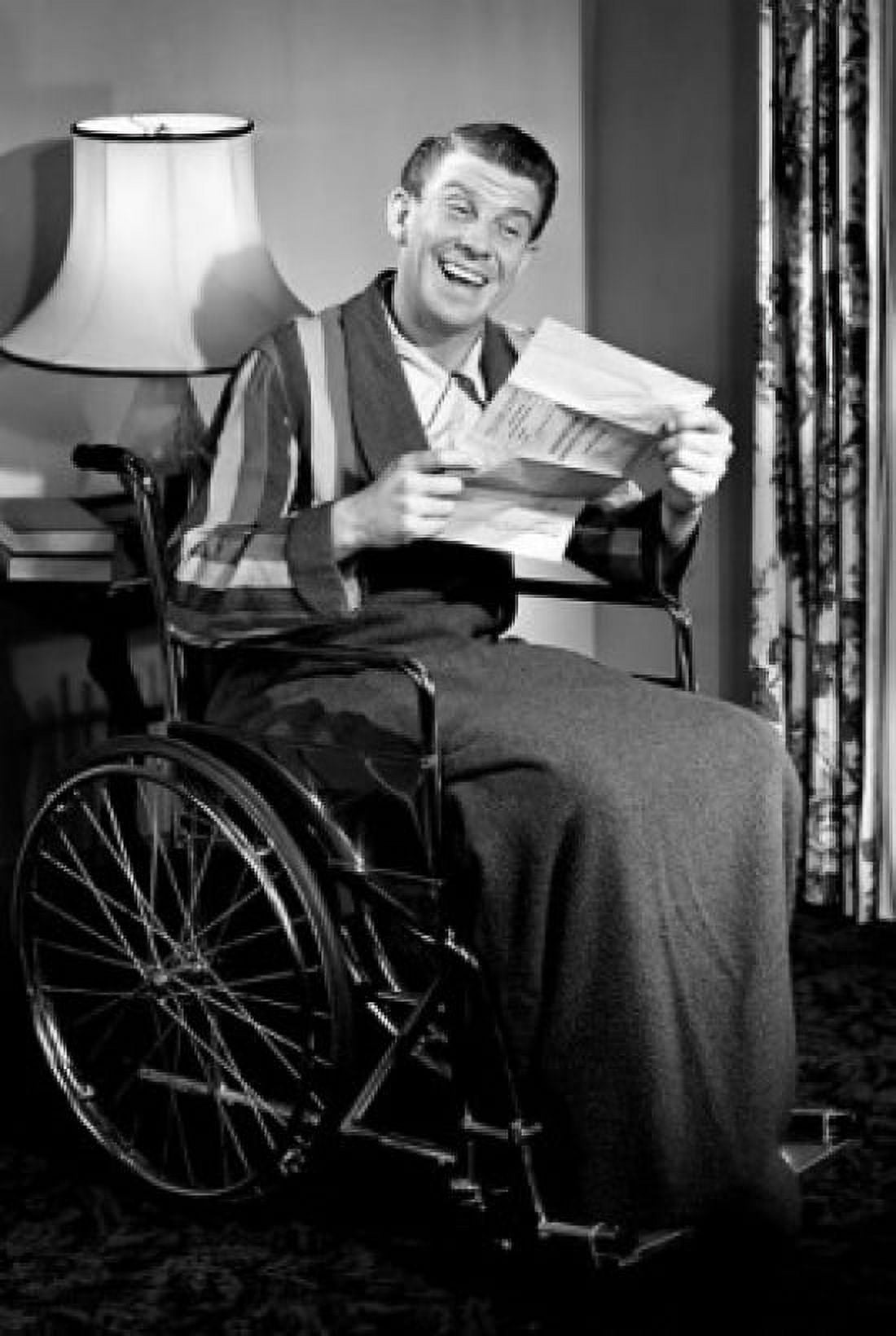 Man in wheelchair reading letter Canvas Art - (24 x 36)