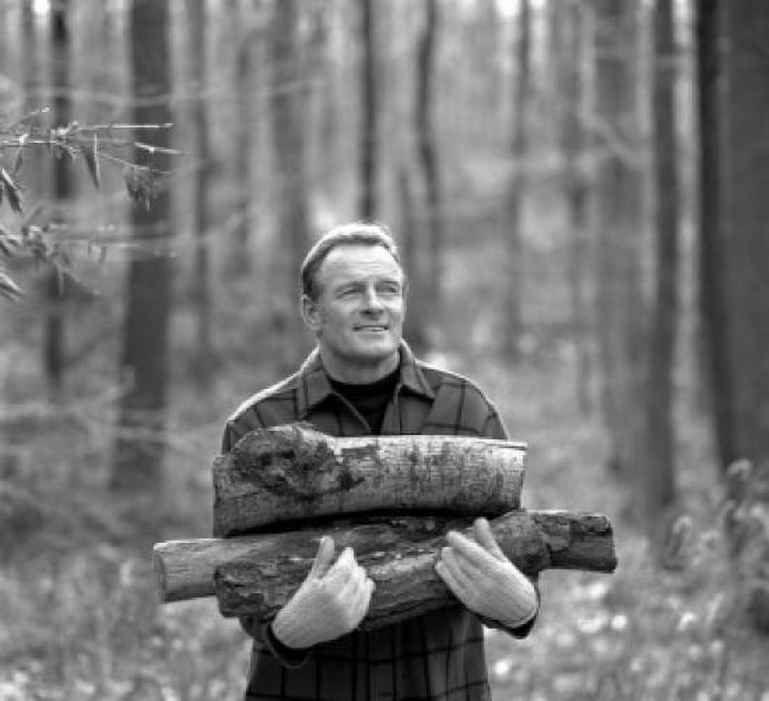 Man in woods carrying timber Canvas Art - (24 x 36)