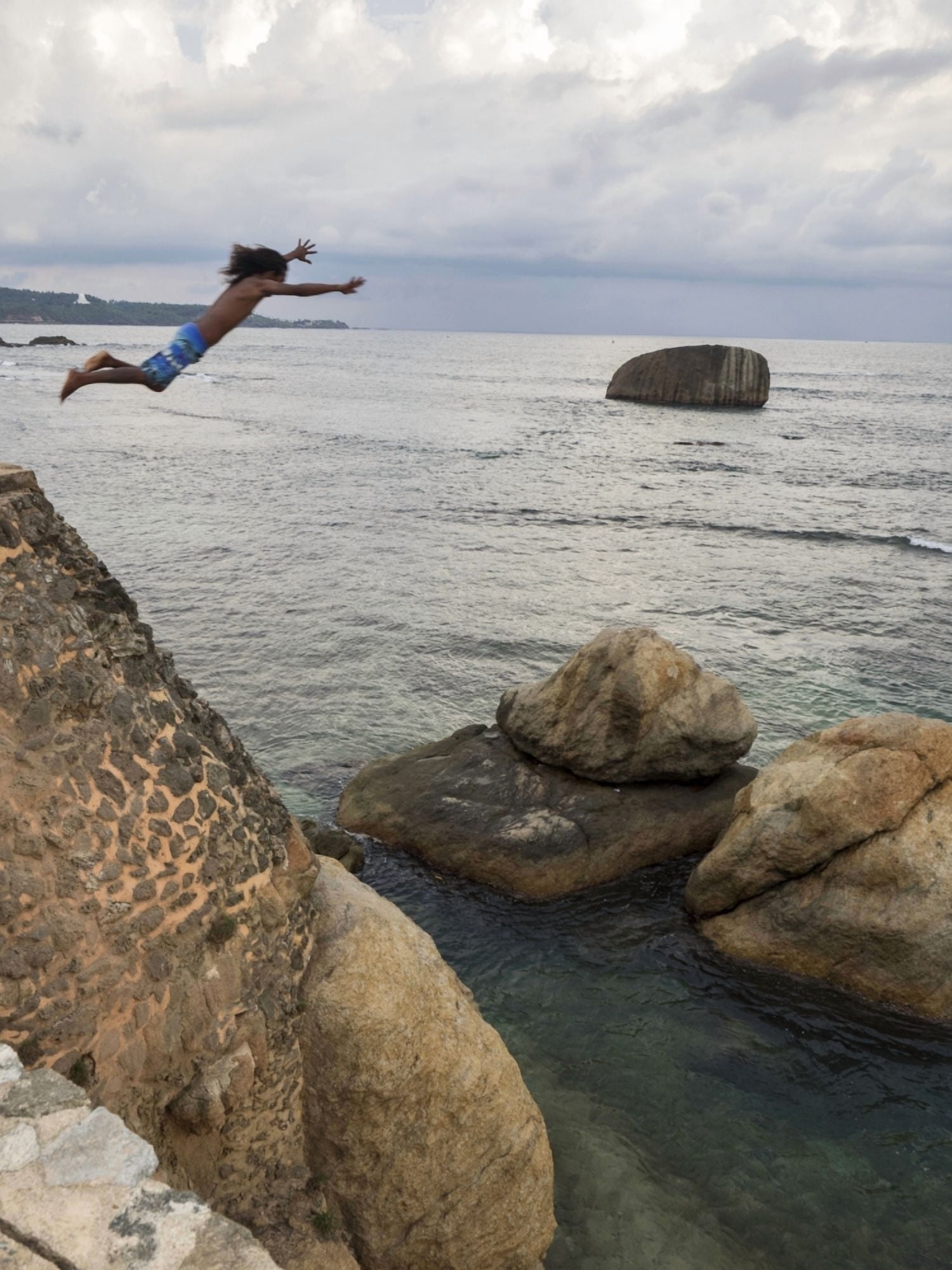 Man jumping off Flag Rock Bastion Galle Fort Galle Southern Province Sri Lanka Canvas Art - Panoramic Images (12 x 16)