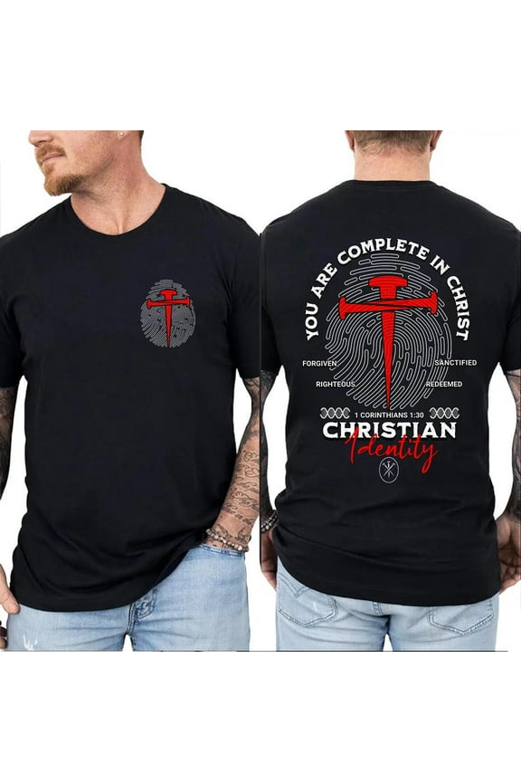 Man of Faith 2-Sided Graphic Tee with 'Complete in Christ' Bible Verse, Religious Identity Shirt, Spiritual Faith Apparel, Sizes S–5XL