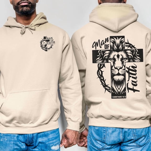 Man of Faith Hoodie – Christian Men’s Cross Graphic Hoodie, Faith-Based Apparel, Jesus Hoodie Gift for Him