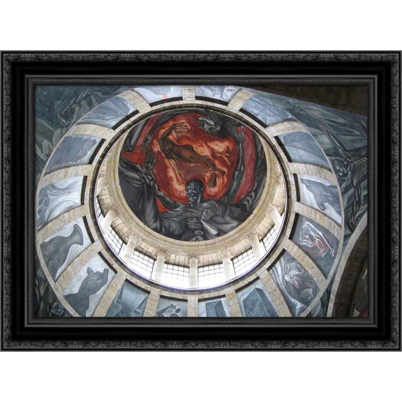 Man of Fire 24x20 Black Ornate Wood Framed Canvas Art by Orozco, Jose Clemente