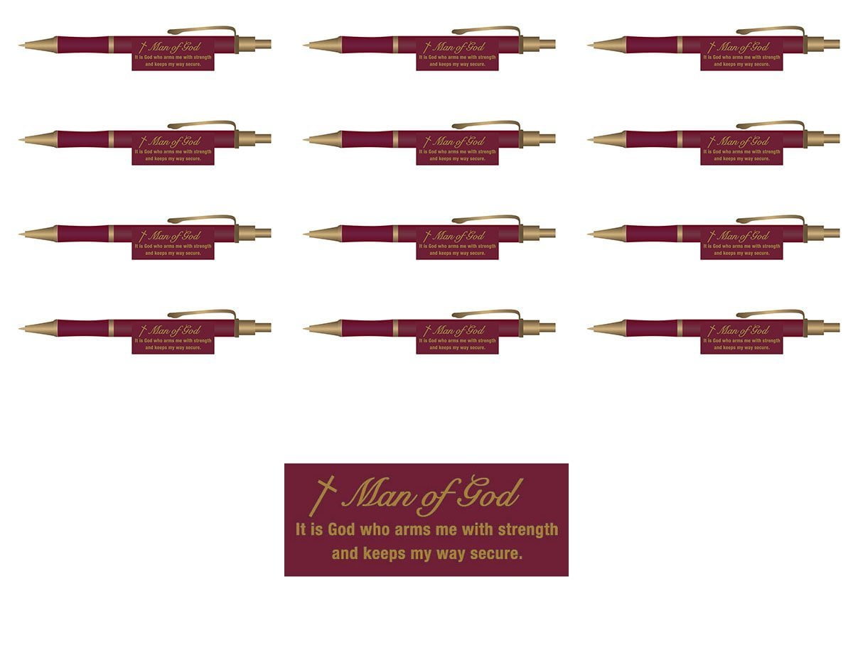 Man of God Burgundy Christian Executive Pens Retreat Gifts Set of 12