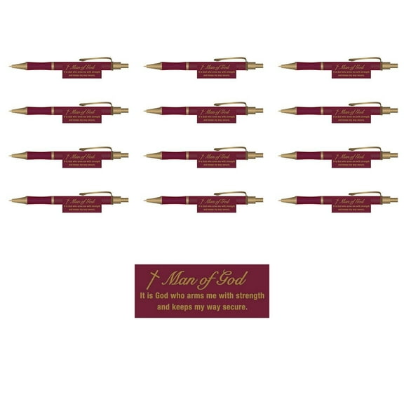Man of God Burgundy Christian Executive Pens Retreat Gifts Set of 12