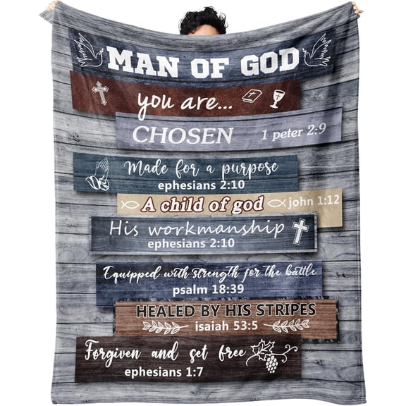 Man of God Christian Throw Blanket, Inspirational Religious Gift for Men, Soft Cozy Decor Blanket for Sofa Bed Bedroom,50"x 40"