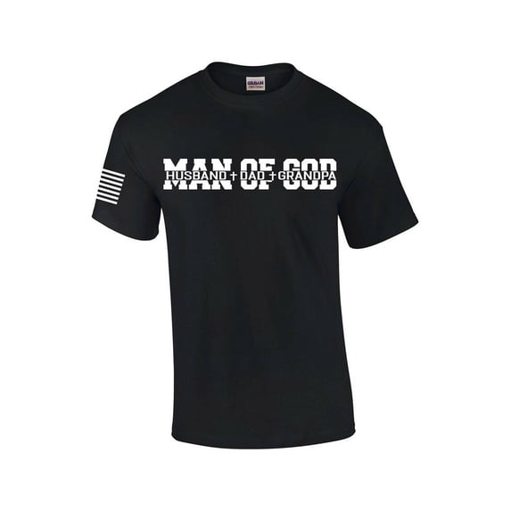 Man of God Dad Father Grandpa Mens Christian American Flag Sleeve T-shirt Graphic Tee Graphic Tee-Black-xxxl