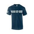 thumbnail image 1 of Man of God Dad Father Grandpa Mens Christian American Flag Sleeve T-shirt Graphic Tee Graphic Tee-Heather Navy-large, 1 of 4