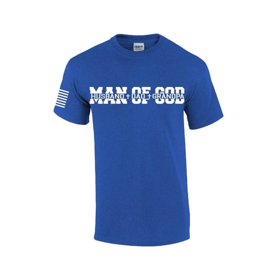 Man of God Dad Father Grandpa Mens Christian American Flag Sleeve T-shirt Graphic Tee Graphic Tee-Heather Royal-6xl