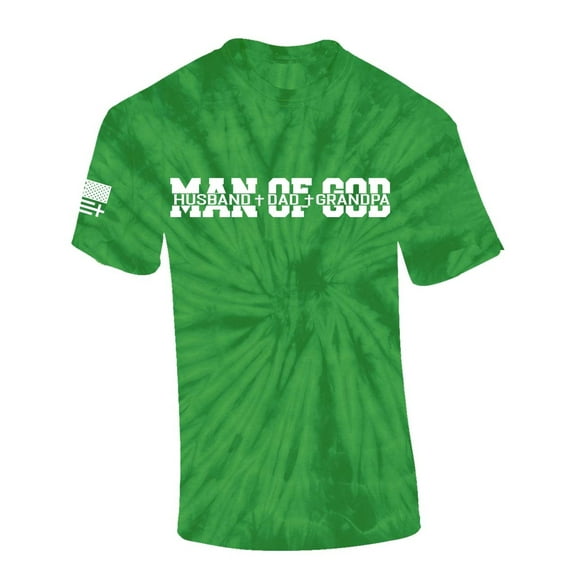 Man of God Dad Father Grandpa Mens Christian American Flag Sleeve T-shirt Graphic Tee Graphic Tee-Kelly Tie Dye-small