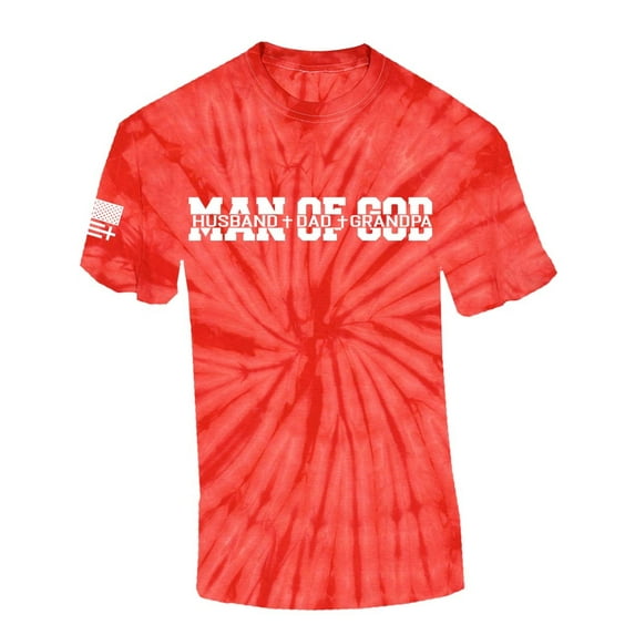 Man of God Dad Father Grandpa Mens Christian American Flag Sleeve T-shirt Graphic Tee Graphic Tee-Red Tie Dye-xl