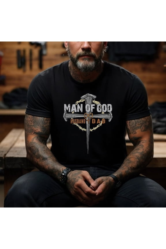 Man of God Dad Shirt, Husband Father Patriotic Tee, USA Flag Christian Dad Shirt, Godly Father T-Shirt, Father’s Day Gift for Him, Faith Shirt