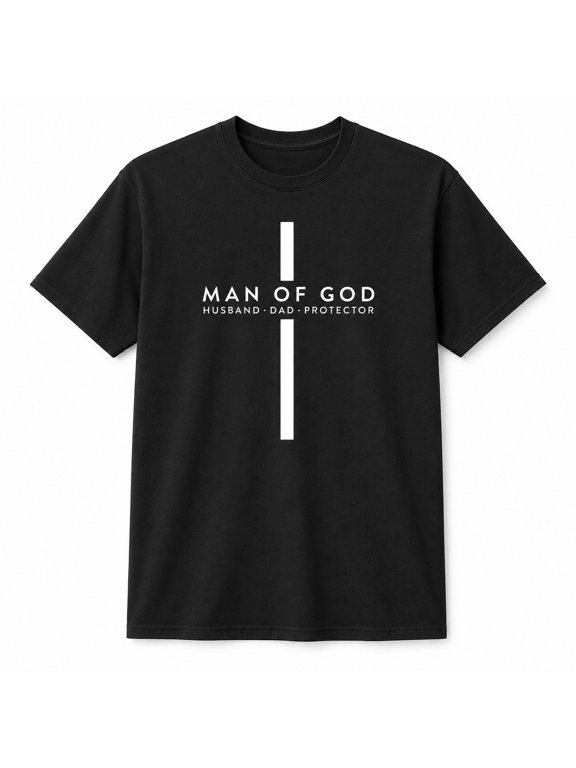 Man of God Husband Dad Protector Christian Cross Graphic T-Shirt