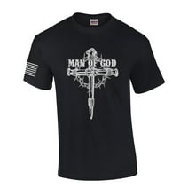 Man of God Nail Cross Crown of Thorns Mens Christian Short Sleeve T-Shirt Graphic Tee-Black-small