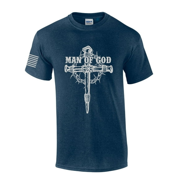 Man of God Nail Cross Crown of Thorns Mens Christian Short Sleeve T-Shirt Graphic Tee-Heather Navy-5xl