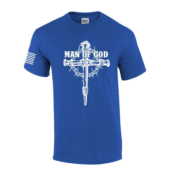 Man of God Nail Cross Crown of Thorns Mens Christian Short Sleeve T-Shirt Graphic Tee-Heather Royal-xxl