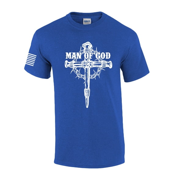 Man of God Nail Cross Crown of Thorns Mens Christian Short Sleeve T-Shirt Graphic Tee-Heather Royal-xxl