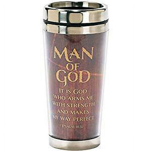 Man of God Woodgrain Insulated 16 Oz. Stainless Steel Travel Mug with Lid