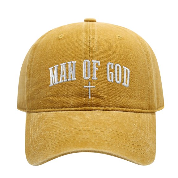 Man of God with Cross Embroidery Adjustable Washed Adult Baseball Dad Hat, Curved Brim Religious Casual Sun Cap for Daily & Outdoor Use