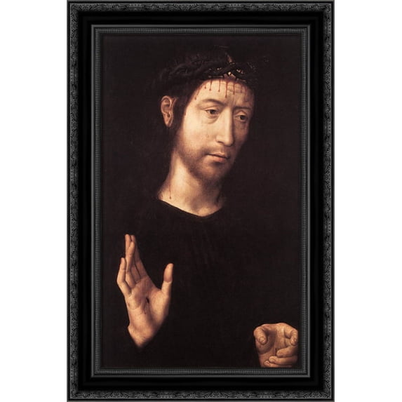 Man of Sorrows 18x24 Black Ornate Wood Framed Canvas Art by Memling, Hans