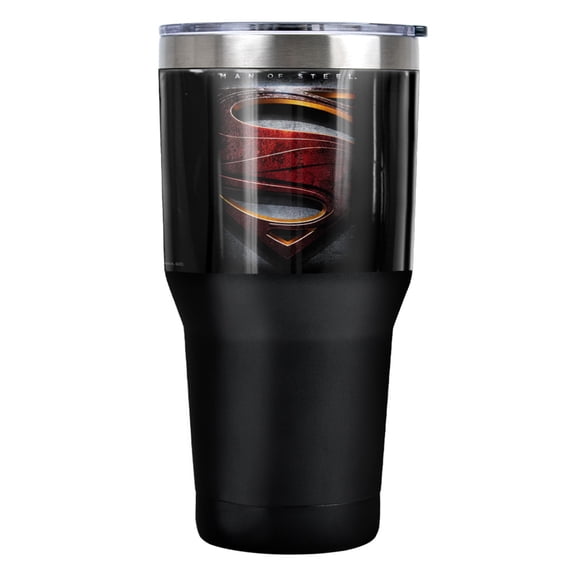 Man of Steel Large Shield Stainless Steel Tumbler 30 oz Coffee Travel Cup, Vacuum Insulated & Double Wall with Leakproof Sliding Lid