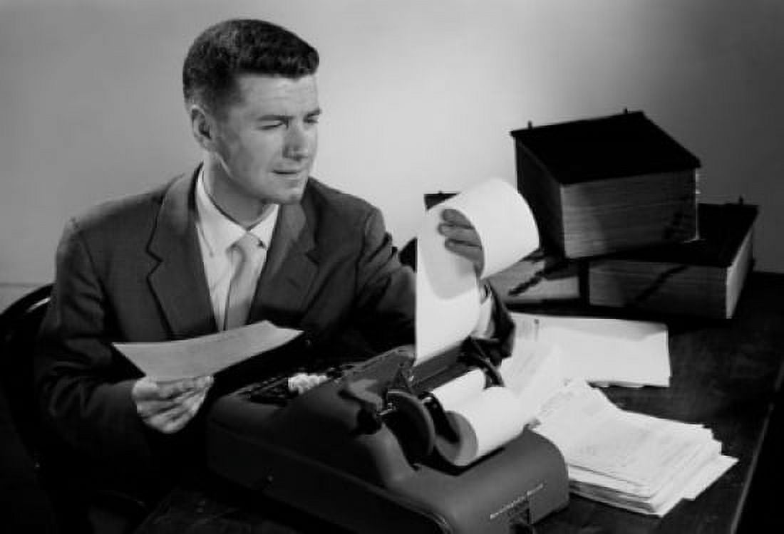 Man reading telex Canvas Art - (24 x 36)
