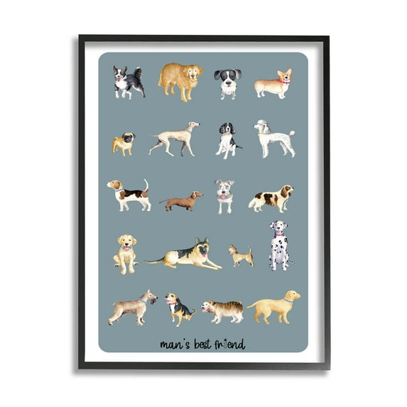 Man's Best Friend Dog Breeds Animals & Insects Graphic Art Black Framed Art Print Wall Art