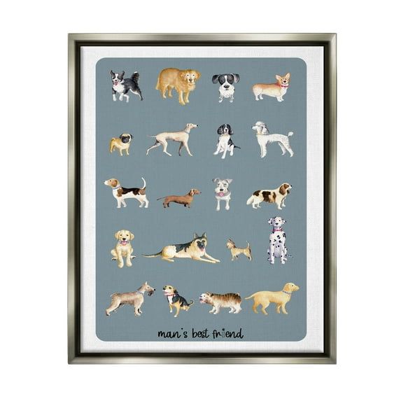 Man's Best Friend Dog Breeds Animals & Insects Graphic Art Luster Gray Framed Art Print Wall Art