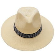 LOLIUICCA Man's Casual Straw Panama Hat, Summer Sun Hat, Wide Brim Fedora Beach Hat, Father Hat, Middle Aged Elderly Hat
