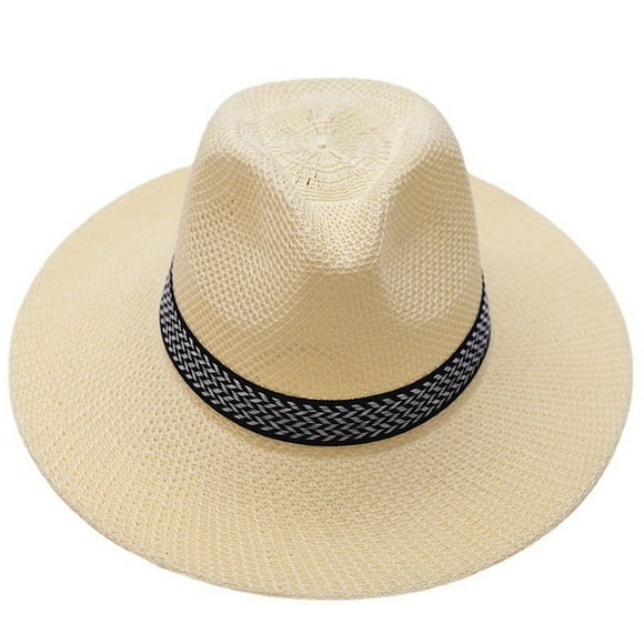 Man's Casual Straw Panama Hat, Summer Sun Hat, Wide Brim Fedora Beach Hat, Father Hat, Middle Aged Elderly Hat