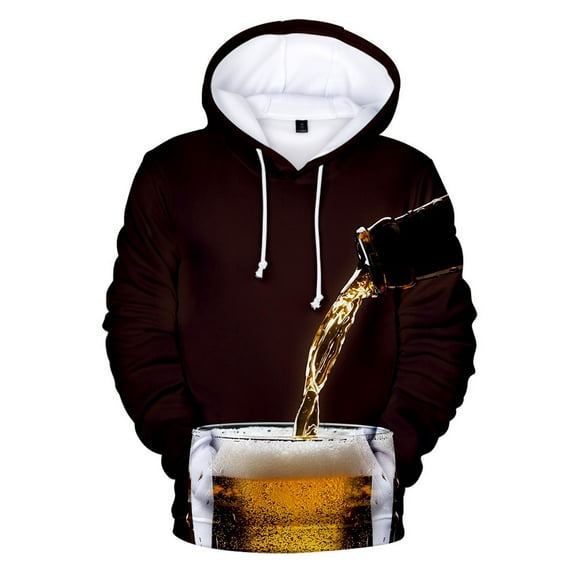 Man's Fashion 3D Beer Printed Hoodie Novelty Hooded Top Unisex Sweatshirt Autumn Long Sleeved Pullover Casual Outwear Tracksuit