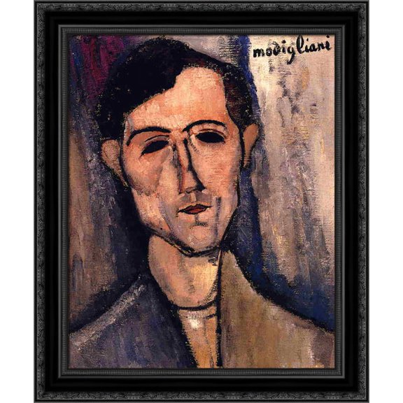Man's Head (Portrait of a Poet) 20x24 Black Ornate Wood Framed Canvas Art by Modigliani, Amedeo