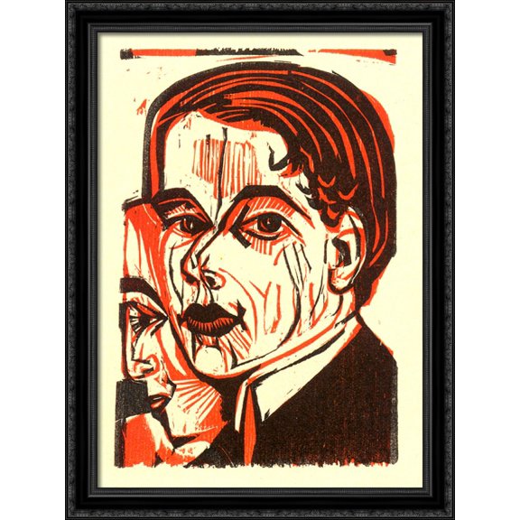 Man's Head. Self-portrait 28x36 Large Black Ornate Wood Framed Canvas Art by Ernst Ludwig Kirchner